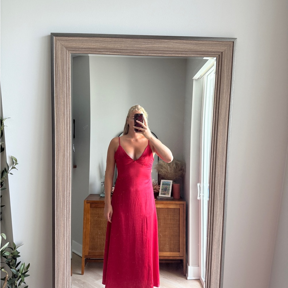 Lena Red Plunge Neck Sleeveless Maxi Sundress